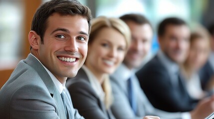 Fototapeta premium Happy Businesspeople Delivering Engaging Presentation in Conference Room