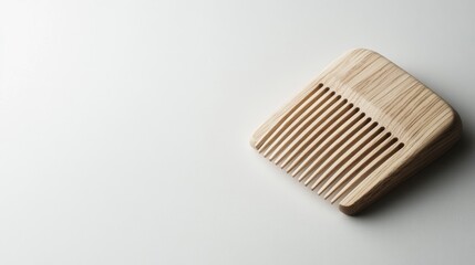 Sleek wooden hair comb positioned on a minimalist surface, emphasizing its natural texture and elegant design