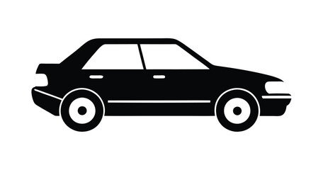 Car side view silhouette illustration. Modern vehicle vector design. Black and white car graphic. Minimalist automobile icon