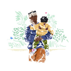 Young woman carrying her child