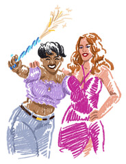 Two women posing for photo at a party