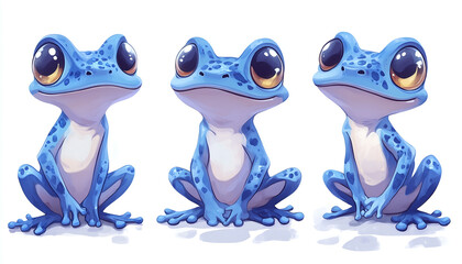 Fototapeta premium set of blue frog on white