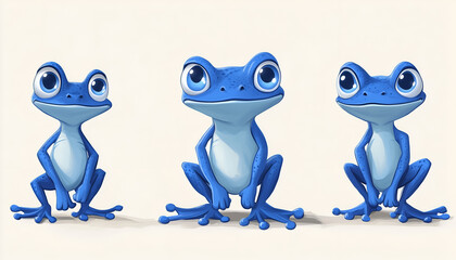 Fototapeta premium set of blue frog on white
