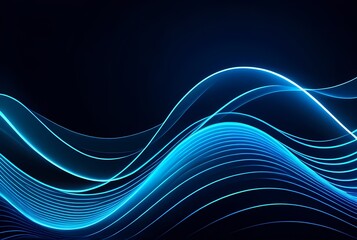 Fototapeta premium Flowing neon blue curves on dark background, abstract wave pattern design for modern tech and digital presentations