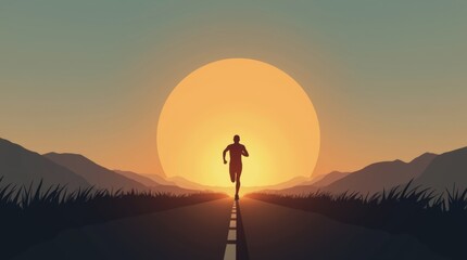 runner silhouette on an empty road