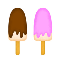 Hand drawn of chocolate and Strawberry Ice Cream