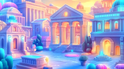 dreamlike ancient cityscape, fantasy art - pastel color palettes