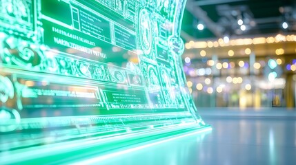 futuristic green data display, tech background - futuristic technology