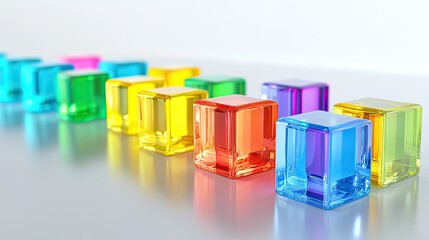 A vibrant arrangement of translucent cubes in a variety of colors,