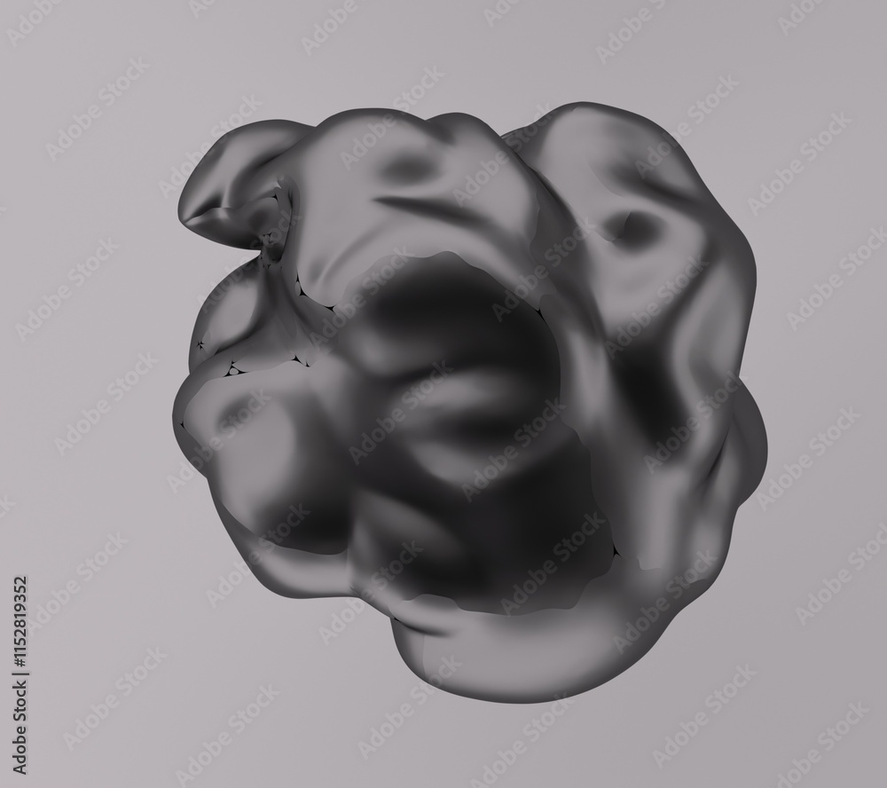 Poster Black glossy sphere with ripples and distortions on the surface. Abstract 3D illustration of futuristic glitchy blob.