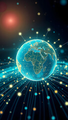 Obraz premium digital world globe concept of global network and connectivity on earth high speed data transfer and cyber technology information exchange.illustration, pop-art, with white tones