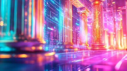 Naklejka premium neon cyberpunk columns, digital art - cyberpunk aesthetics