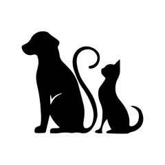 Sitting dog and cat silhouette vector illustration design on black background.