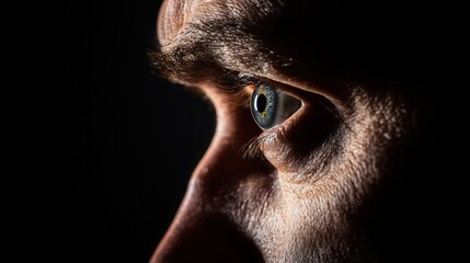 Close up of a Man s Eye  Dramatic Lighting  Intense Gaze  Profile View  Human Eye Detail  