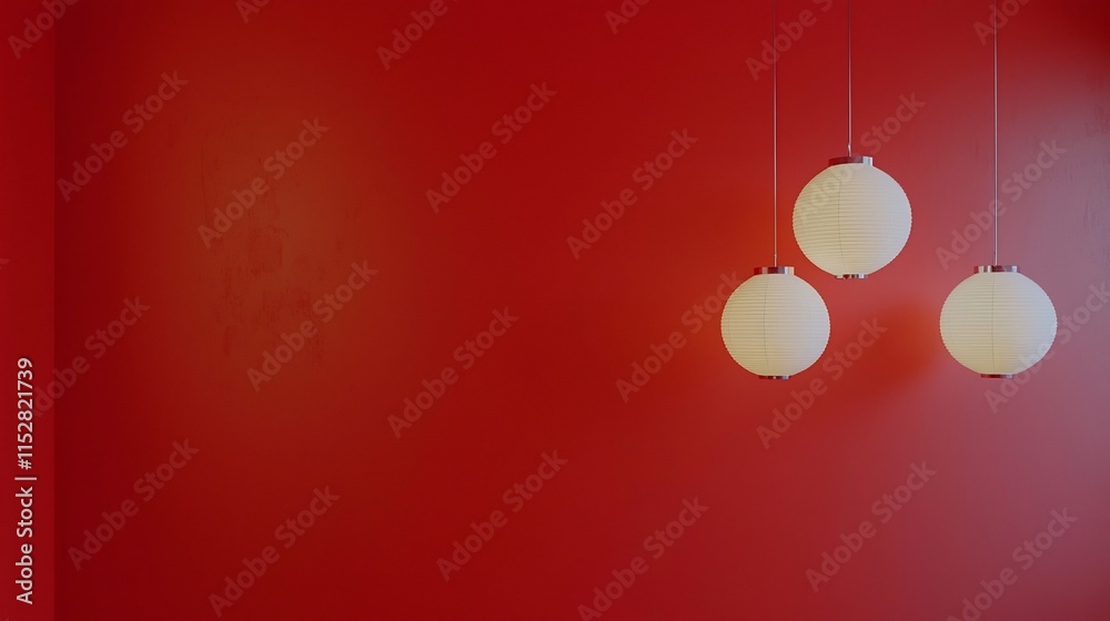 Poster minimalist and clean 3d of red paper lanterns hanging in a simple sharp and elegant chinese new year