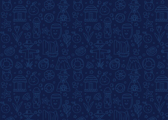 Jeju Island landmarks doodle background pattern.