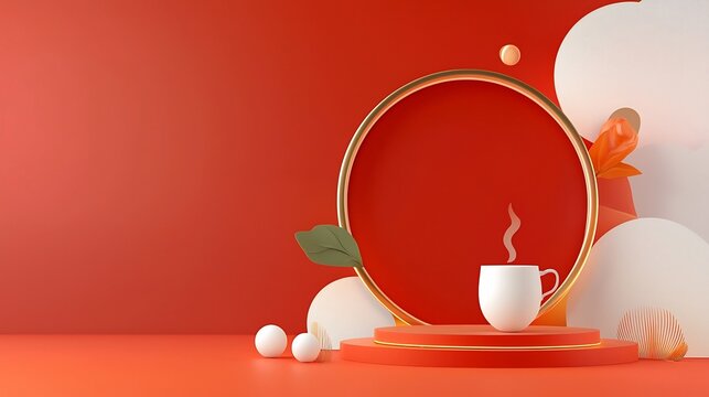 Vibrant 3D featuring traditional Lunar New Year symbols like lanterns firecrackers and banners on a rich red backdrop with an open text placeholder for custom messaging or typography