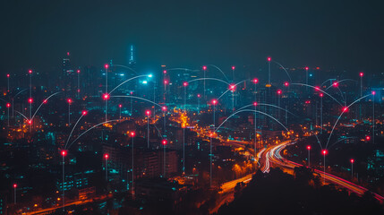 Obraz premium Smart digital city with connection cyber security network reciprocity over the cityscape . future smart wireless digital city and social media networking systems that connects people within the city