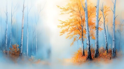 Peaceful autumn landscape vibrant trees and serene forest in artistic digital art