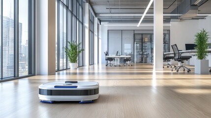 Illustration of Smart Office Cleaning System Automated system for office cleaning. Ai generated image
