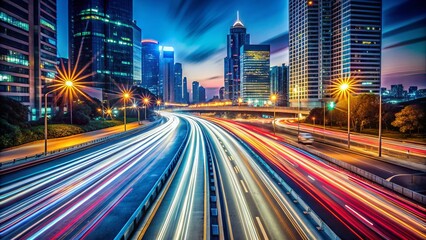 Obraz premium City Highway Light Trails - Speed, Progress, Future - Worm's Eye View Night Photography