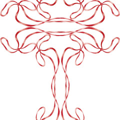 Seamless ornament of red bows with ribbons. Watercolor illustration isolated from the background. Hand drawn pattern companion as an addition to the main pattern, for textile, packaging, scrapbooking