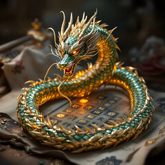 Majestic Mythical Dragon Encircling Ancient Chinese Scroll