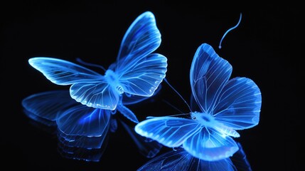 Two Glowing Blue Butterflies