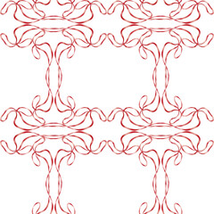 Seamless pattern of red bows with developing ribbons. Watercolor illustration isolated from the background. Hand drawn ornament as an addition to the main pattern, for textile, packaging, stationery