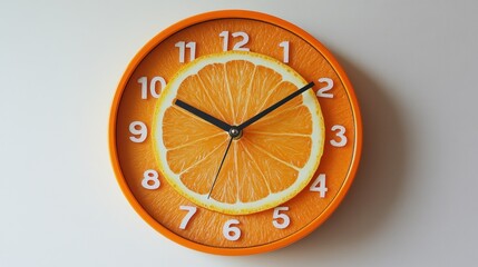 Orange slice wall clock; round, modern design.