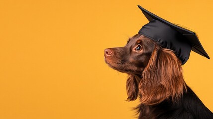 Graduating Pup: Funny Dog in Black Graduation Cap at Training School, Isolated on White Background