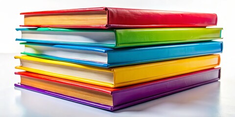 Colorful Books Stacked Close-Up, Glossy White Background - High-Resolution Book Photography