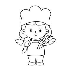 Vector of careers character outline of a baker for coloring book