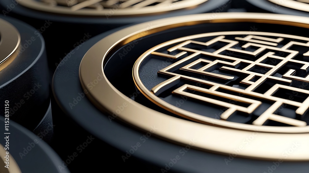 Poster captivating 3d featuring intricate chinese inspired patterns smooth color gradients and an open text