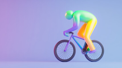 Fototapeta premium Glowing silhouette of cyclist in vibrant colors, showcasing active lifestyle and dynamic movement