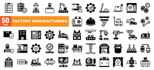  Factory Manufacturing glyp Icon Set