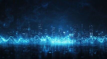 A digital audio waveform is depicted in a sleek,