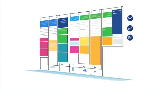 Kanban software development outline concept Agile visual project management method Teamwork Project management framework methodology Strategy for precise and effective coding task Vector illustration
