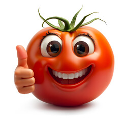 Naklejka premium Cartoon Tomato Thumbs Up, Happy Female Vegetable Mascot, Positive Success Character, Cute Food Illustration, Funny Smiling Graphic, Upbeat Design Element, Whimsical Vector Image, Approval Sign, glossy