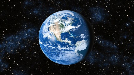 Fototapeta premium Stunning Photo: Earth Gleaming Brightly Against Starry Cosmos. AI Generated
