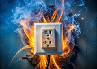 Electric Shock Fire Hazard: Medium Shot Photography - Electrical Safety, Wiring, Short Circuit, Arc Flash, Burnt Insulation, Overloaded Outlet, Faulty Appliance, Fire Prevention