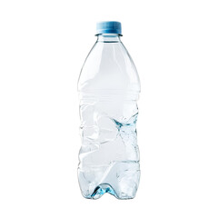 Cracked plastic water bottle isolated on transparent background.
