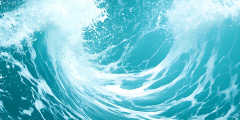 Ocean Wave, Abstract Teal Water Background, Foam and Spray Texture, Dynamic Curl Illustration