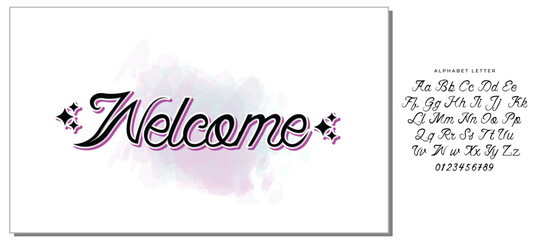 Welcome lettering sign. Handwritten modern brush lettering on white background. Text for postcard, invitation, T-shirt print design, banner, poster, web, icon. Isolated vector illustration.