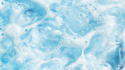 Obraz premium Transparent blue clear water surface texture with ripples, splashes and bubbles. Abstract summer banner background Water waves in sunlight with copy space Cosmetic moisturizer micellar toner emulsion