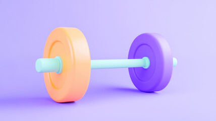 Obraz premium Colorful barbell with glowing weights on pastel background, perfect for fitness