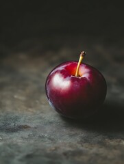 Close-up Photo: Deeply Colored Plum Resting Elegantly on Dark Surface. AI Generated