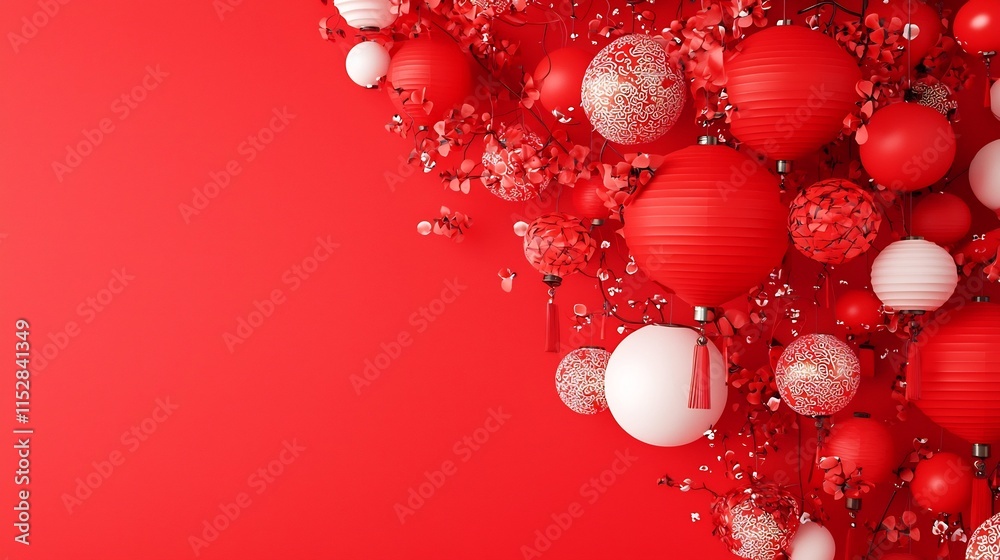 Poster captivating 3d featuring a set of striking red lanterns against a minimalist gradient background pro