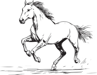 Silhouette of a horse running thin line