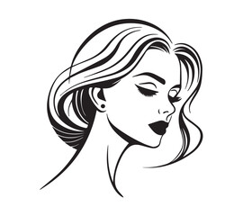 Set of stylized woman faces. Modern single line art. Woman beauty fashion concept, minimalistic style black and white